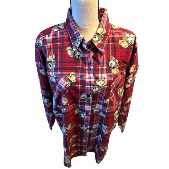 NWT Kathy Ireland Flannel Night Shirt Dog Love Plaid Pajama Puppy Red One Size - Picture 4 of 6